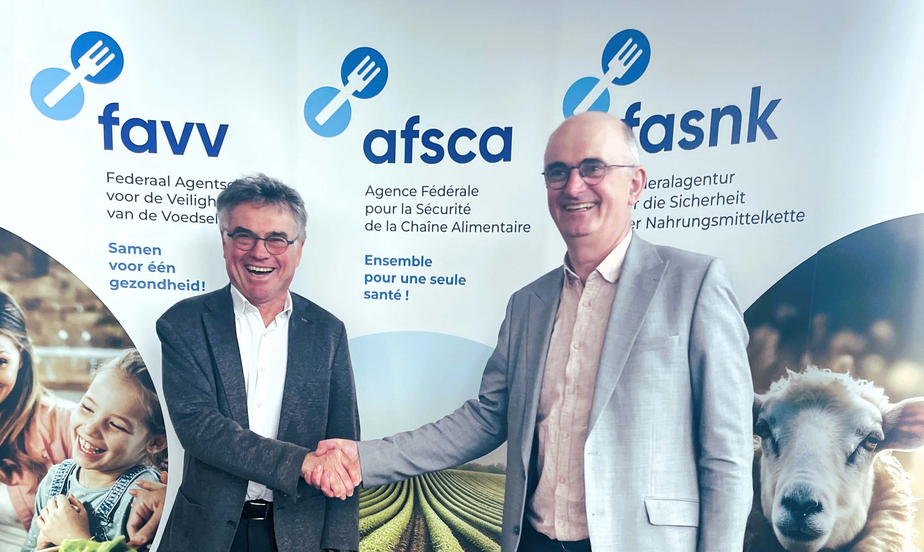 Herman Diricks, the outgoing Chief Executive Officer of the FAVV, the Food Chain Safety Agency and Johan Hallaert, Senior Food Policy Advisor with Fevia, the federation of the Belgian food industry